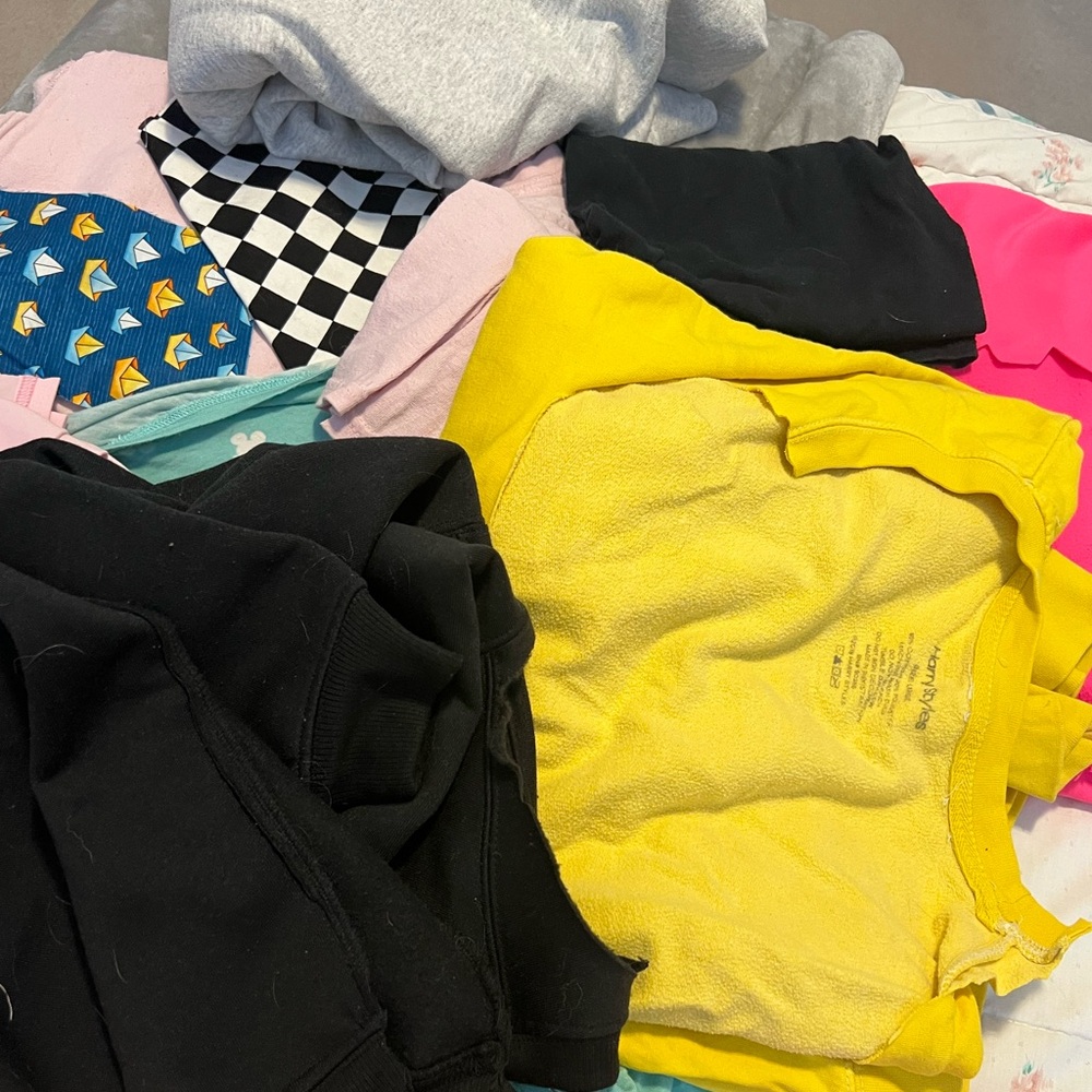 Colorful box of textile scraps for crafts.